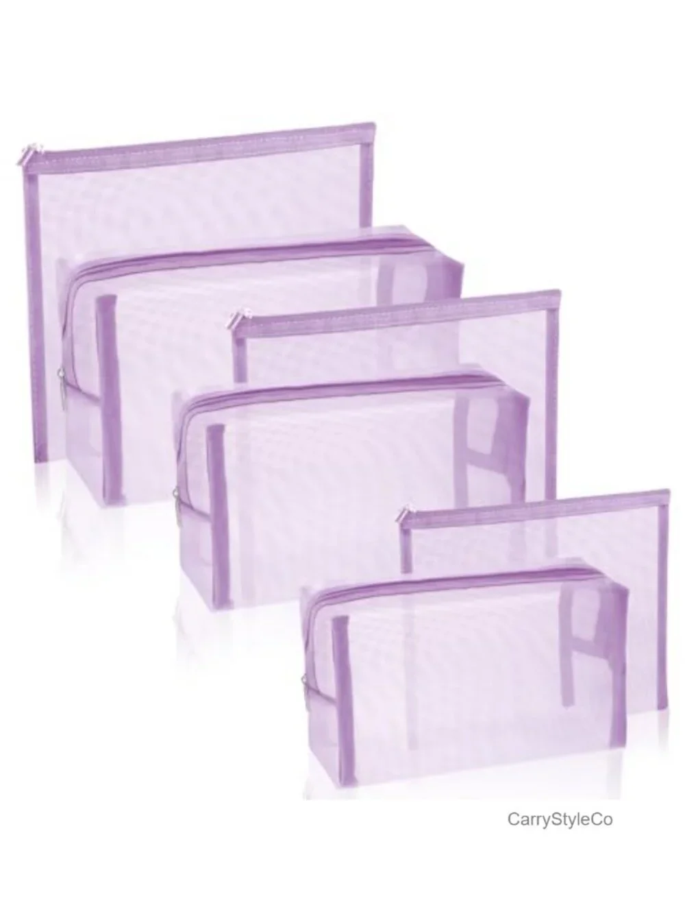 6 Pack Mesh Zipper Travel Organizer Bags Nylon Cosmetic Pouch Makeup Case